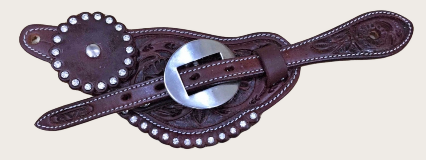 Sporenriemen Strass Western - Flower Punzierung