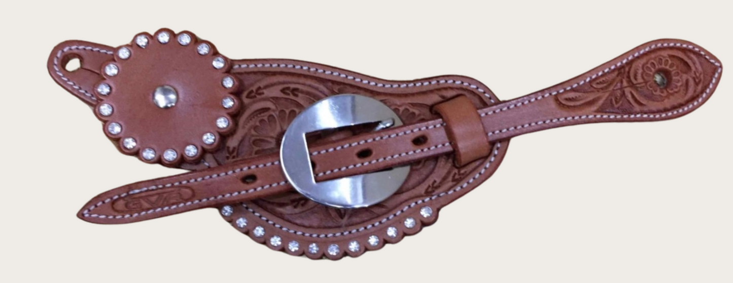 Sporenriemen Strass Western - Flower Punzierung