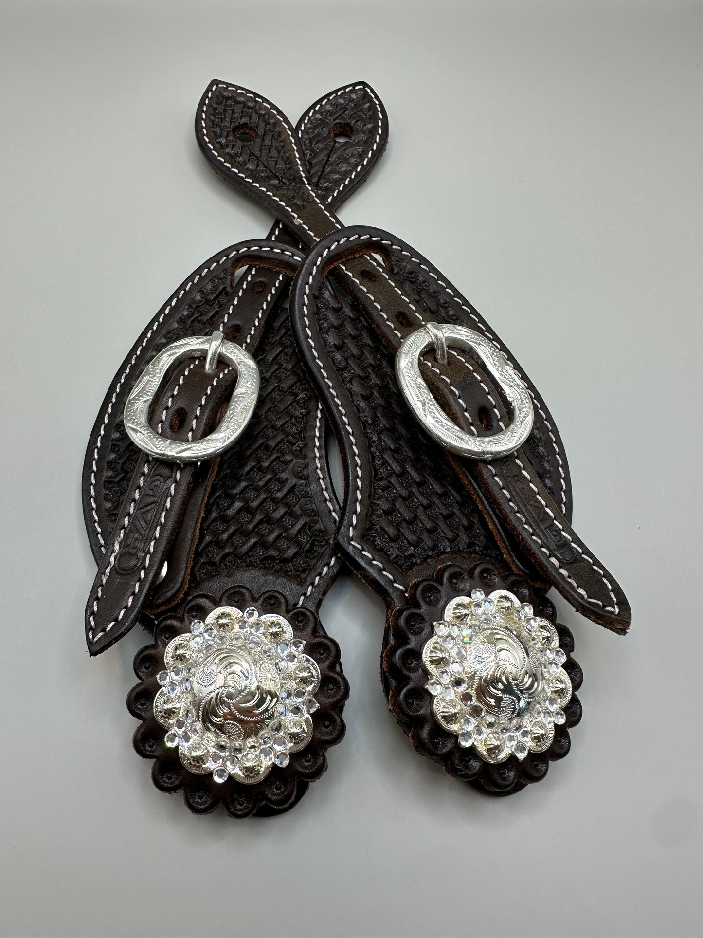 Sporenriemen Set Damen Western - Brown mit crystal Strass-Conchos