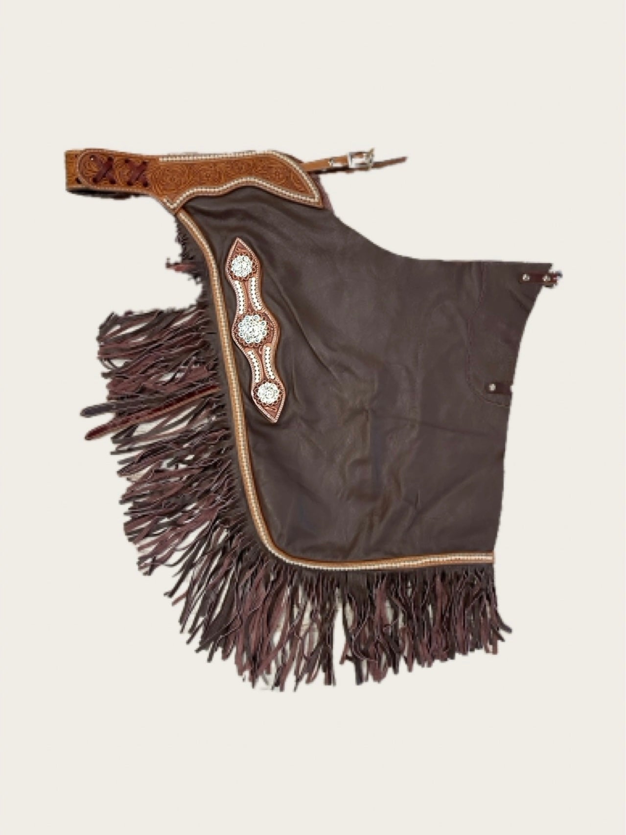Western Chink Chaps GLATTLEDER mit Perlenverzierung und Conchos
