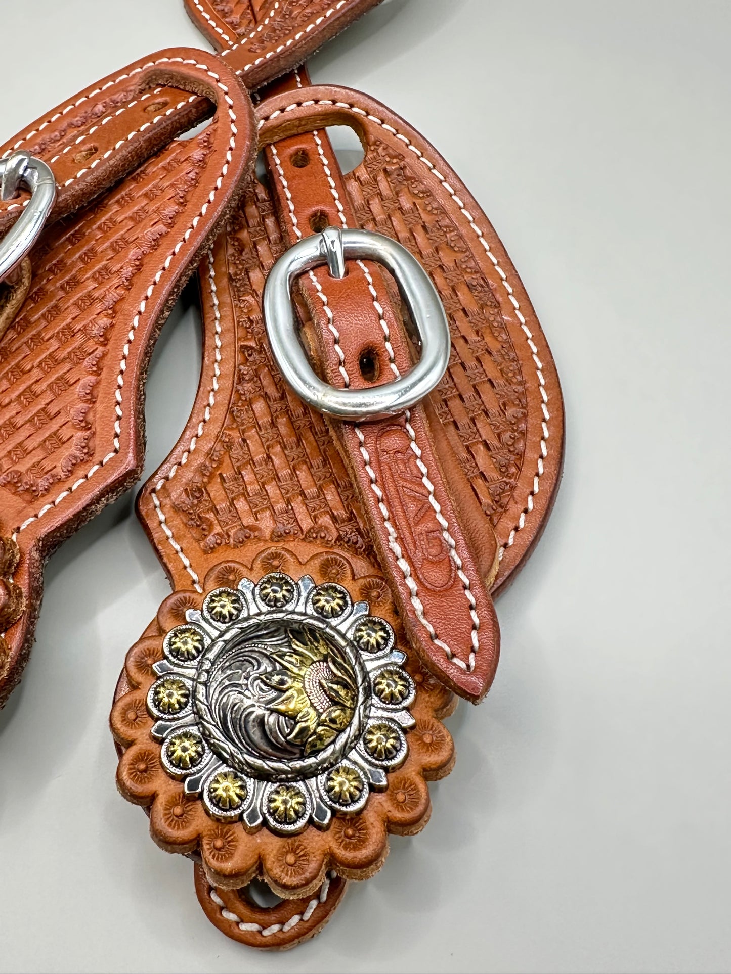 Sporenriemen Set Damen Western - Chestnut mit Sonnenblumen Concho