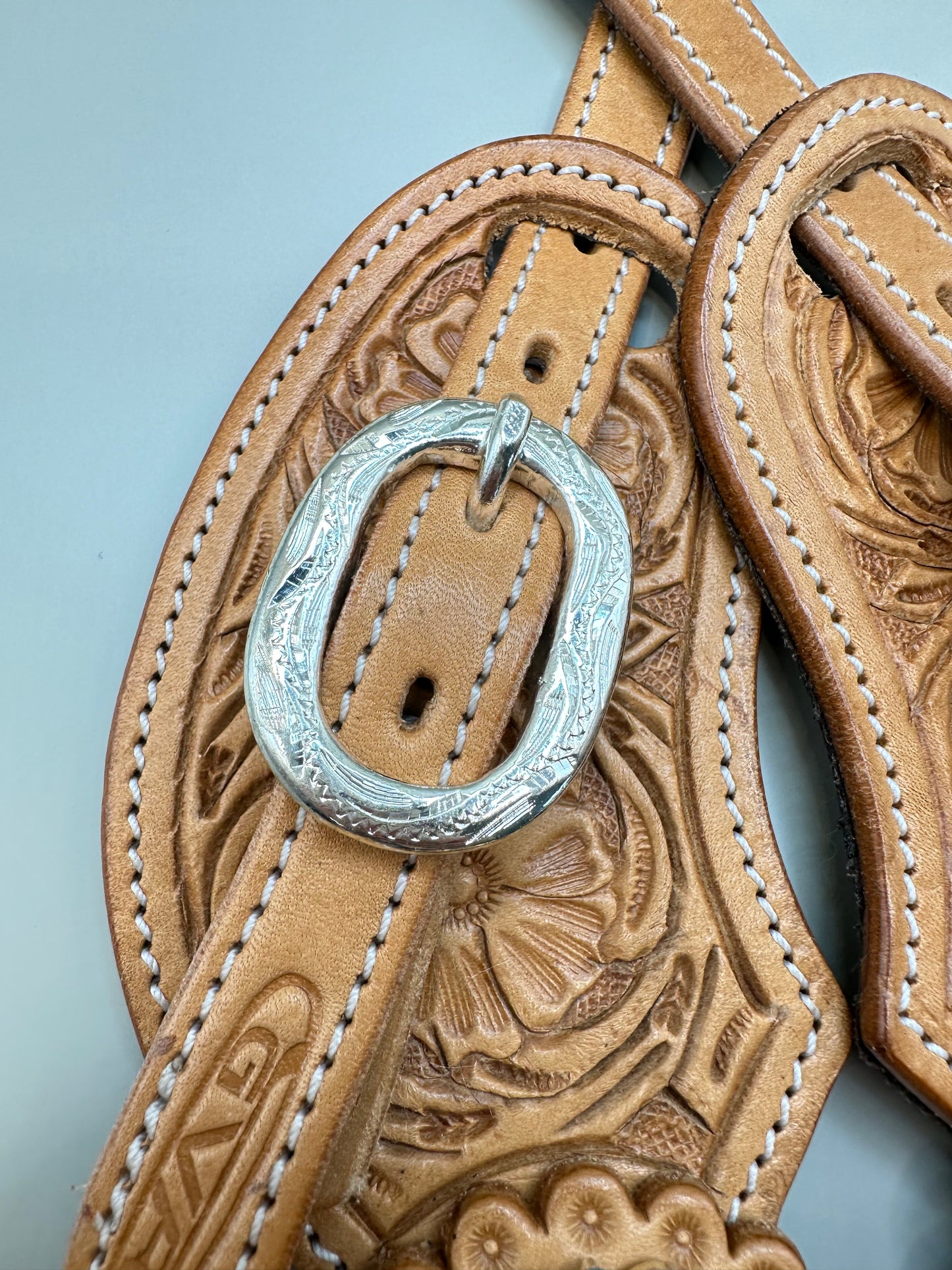 Sporenriemen Set Damen Western - Russet mit individuellen Conchos in türkis