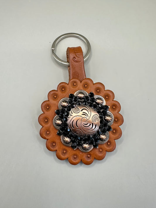 Schlüsselanhänger Chestnut mit Concho kupfer/schwarz - Western-Style