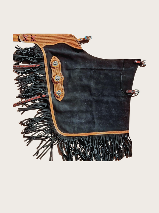 Western Chink Chaps WILDLEDER schwarz mit Conchos