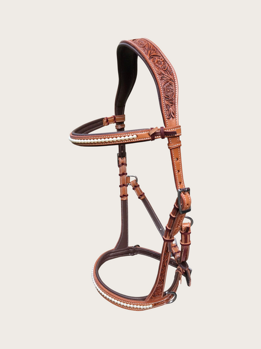 Sidepull anatomisch mit Stirnriemen und Perlen Western