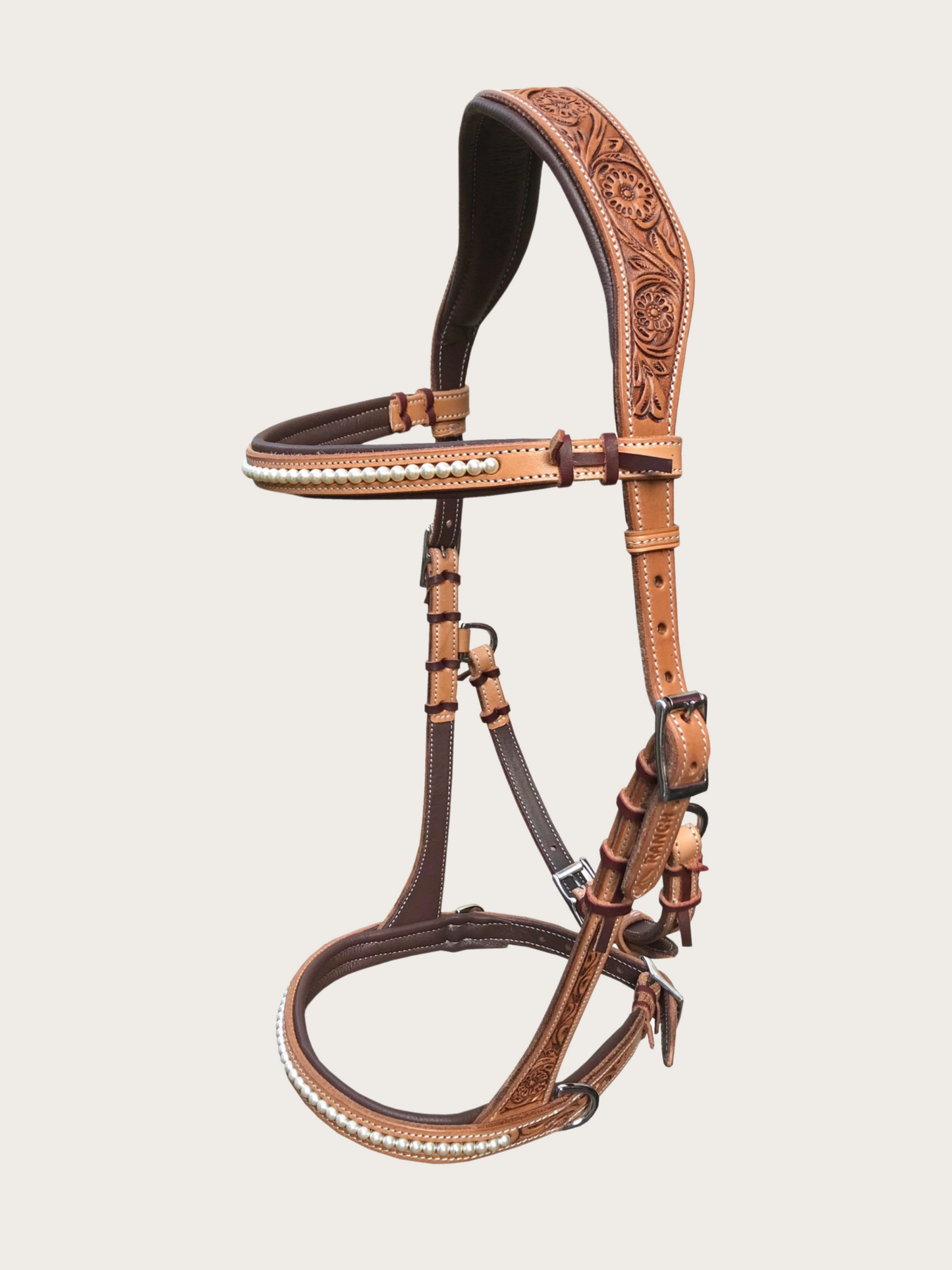 Sidepull anatomisch mit Stirnriemen und Perlen Western