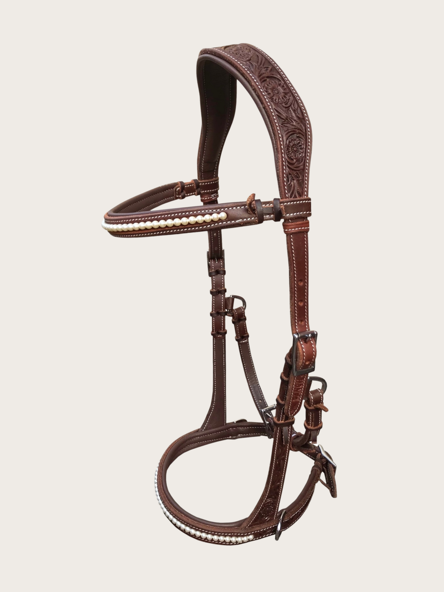 Sidepull anatomisch mit Stirnriemen und Perlen Western